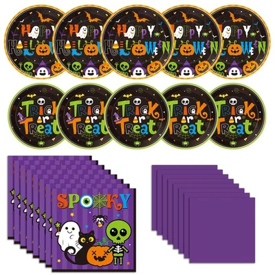 200 шт. одноразовые тарелки салфетки комплект, фиолетовый счастливый Хэллоуин вечеринки... - Изображение 1 из 4