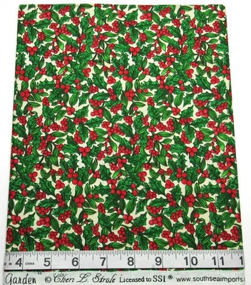Winter Garden Holly Berry Cotton Fabric 1yd Christmas Quilt Craft Cheri L Strole - Image 1 of 3