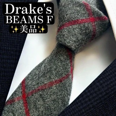 Drake's x BEAMS F Wool Tie Gray Red Accents Used - Image 1 of 4