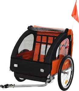 Rimorchio Bici Bambini Con 2 Posti, 2 Cinture Di Sicurezza, Telaio in Acciaio E  - Foto 1 di 12