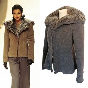 Giorgio Armani FW 1995 Runway Kunstfell grau Doppelreißverschluss Wolle Kaschmir Jacke 44-L - Bild 1 von 21