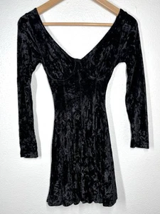VTG 90's Black Crushed Velvet Skater Dress CONTEMPO CASUALS Small EUC - Picture 1 of 13