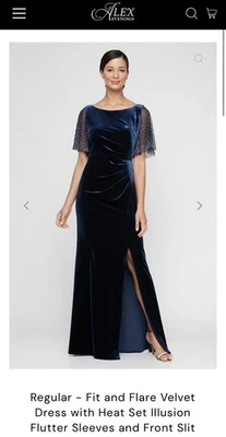 Vestido de terciopelo Alex Evenings entallado y acampanado con mangas acampanadas y abertura frontal Foto 1 de 4