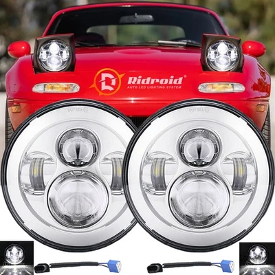 Par de faros LED 7 pulgadas para 90-97 Mazda NA Miata MX5 MX-5 H6024 haz alto y bajo Foto 1 de 4