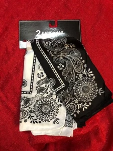 2pk Black & White PAISLEY BANDANA NECKERCHIEF HEAD BAND HAIR BAND SCARF - Picture 1 of 1