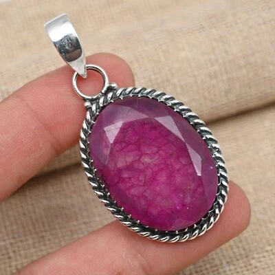 Kashmir Ruby Lab-Created Gemstone 925 Sterling Silver Jewelry Pendant Love Gifts - Image 1 of 4