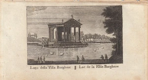 Jarrones grabados en cobre originales Lago della Villa Borghese Roma Italia 1816 - Imagen 1 de 1