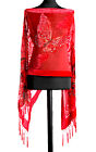 Conmigo London Pw205 Red Silk Devore Shawl With Butterfly Print.