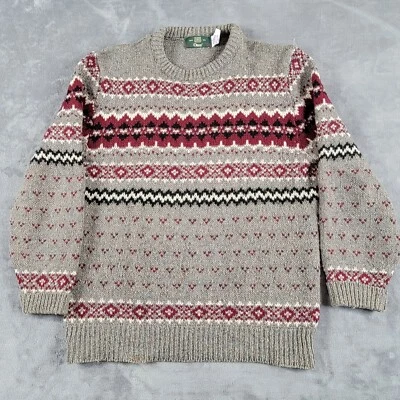 Orvis Vintage Wool Sweater Mens Size Medium Made In USA Gray Maroon Crewneck  - Image 1 of 4