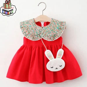 Summer Baby Kids Girls Sleeveless Floral Princess Dress Bag Clothes Outfits - Picture 1 of 26