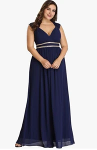Ever-Pretty Women's Rhinestone Waist Chiffon Dress Maxi - Wedding, Prom, Evening - Picture 1 of 8