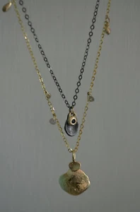Necklace for women. 14k Solid Yellow Gold necklace with Labradorite and Silver  - Picture 1 of 11