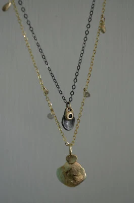 Necklace for women. 14k Solid Yellow Gold necklace with Labradorite and Silver  - Image 1 of 4
