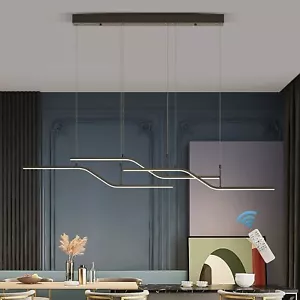 Black-45W-Dim LED Wave Chandelier Linear Pendant Light For Dining Room Kitchen - Picture 1 of 17