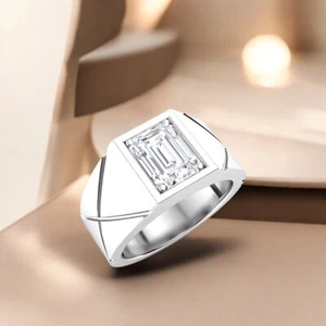 IGI Lab Grown 1.50 Ct Emerald Cut Diamond Mens Wedding Ring 18K White Gold Band - Picture 1 of 10