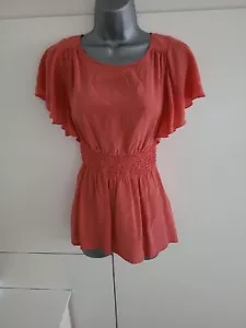 Warehouse Blush Pink 100% Silk Short Flutter Sleeved Blouse Size 8 - Picture 1 of 10