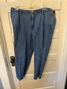 Haggar Jeans Mens 44x32 Blue Denim Classic Fit Adjustable Waist Pleated Retro H3 - Picture 1 of 5