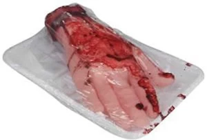 Bandeja de carne sangrienta MANO CORTADA Carnicero Parte del cuerpo Halloween Horror utilería - Imagen 1 de 7