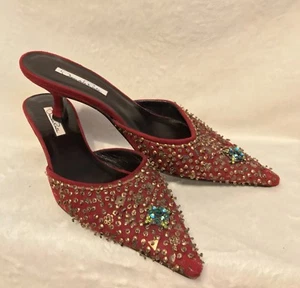 Oscar De La Renta Burgundy Suede Gold Embellishments Slides Mules Shoes, 39, 8.5 - Bild 1 von 12