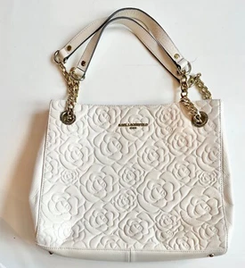 KARL LAGERFELD PARIS Rose Textured Tote White/Ivory/Gold Purse Handbag RARE - Picture 1 of 9