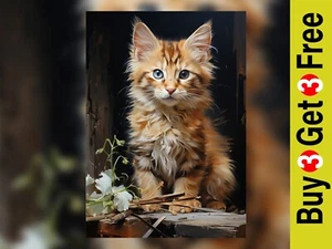 Adorable Whiskers: Oil Painting Print of a Ginger Kitten 5"x7" - Picture 1 of 6