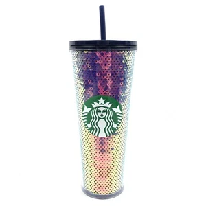 Starbucks Siren Logo Tumbler Dark Purple Iridescent Sequin Mermaid Venti 24oz - Picture 1 of 7