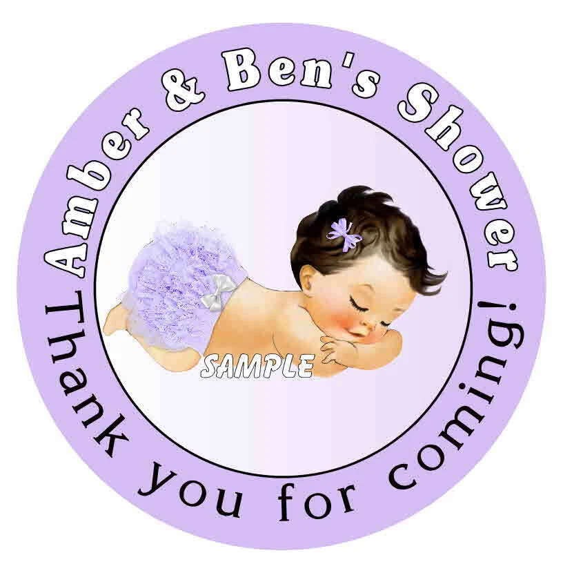 PÚRPURA LAVANDA NIÑA BABY SHOWER FAVORES PEGATINAS ETIQUETAS ETIQUETAS PARA BOLSAS DE REGALOS, ETC. Foto 1 de 1