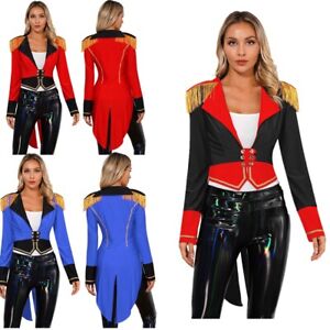  Womens Circus Ringmaster Costume Long Sleeve Deep V Neck Tailcoat Outerwear