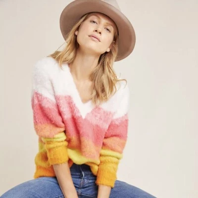 Anthropologie Barbie core  v neck oversized Simone Striped Sweater size medium - Image 1 of 4