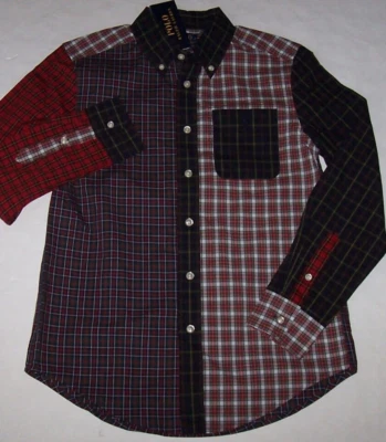 NWT Polo Ralph Lauren Navy/Green/Red PLAID COLORBLOCK Fun Shirt Boys S/8 Pony - Image 1 of 4