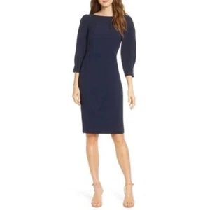 ELIZA J Sheath Dress SIZE 12 Dark Blue with 3/4 Sleeves  Knee Length 3/4 Sleeves - Picture 1 of 8
