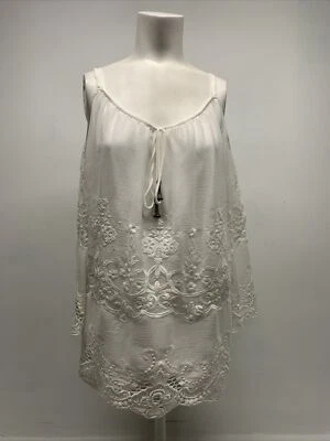 Joseph Ribkoff Top Blouse Cold Shoulder Long Sleeve Tie Beaded Boho White Size 6 - Image 1 of 4