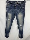 Almost Famous Womens Size 5 Low Rise Blue Denim Stretch Distressed Jeans