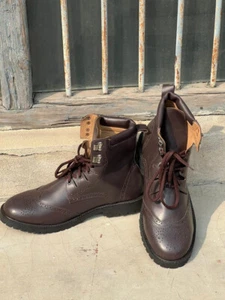 Men's Brown Leather Ghillie Brogues Kilt Shoes Rubber Sole Boots Christmas Gift - Picture 1 of 6