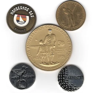 Golf Ball Marker lot and Los Angeles Open 50th Anniversary Medal Horseshoe Bay - Picture 1 of 17