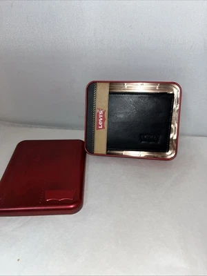 Levi's мужчин складного кожаный бумажник черный 31LP2209 в красный олово новый - Изображение 1 из 4