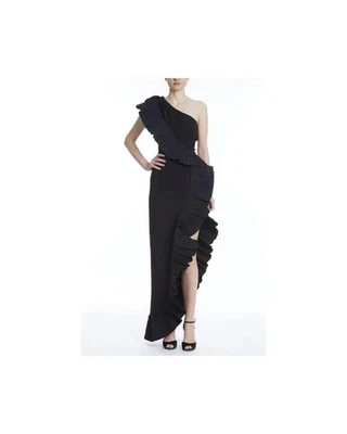 One33 Social Badgley Mischka One-Shoulder Ruffle Mercer Gown $450 Black sz 10 - Image 1 of 3