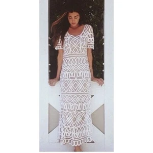 Stone Cold Fox 1 Dress S Maxi Y2K Crochet Lace + Nude Slip Ivory Boho Wedding - Picture 1 of 11