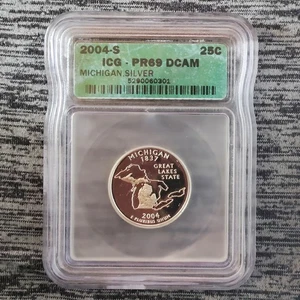 2004-S Michigan State Quarter 90% Silver Proof ICG PR69 DCAM - Picture 1 of 2