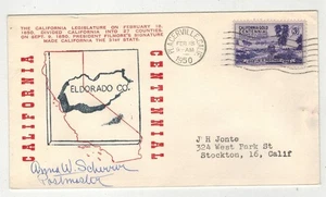 1950 CALIFORNIA CENTENNIAL HISTORIC CACHET PLACERVILLE ELDORADO COUNTY SIGNED PM - Picture 1 of 2