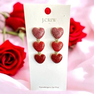 J. Crew Factory 1 7/8" Pave Triple Heart Statement Earrings-NWT - Picture 1 of 1