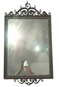 ANTIQUE 19T WROUGHT HAMMERED IRON ART & CRAFTS MIRROR MEDIEVAL GOTHIC CASTLE - Picture 1 of 13