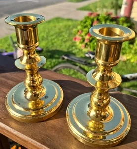VINTAGE PAIR OF BALDWIN SOLID BRASS CANDLESTICK HOLDERS 4 3/4" USA - Picture 1 of 5