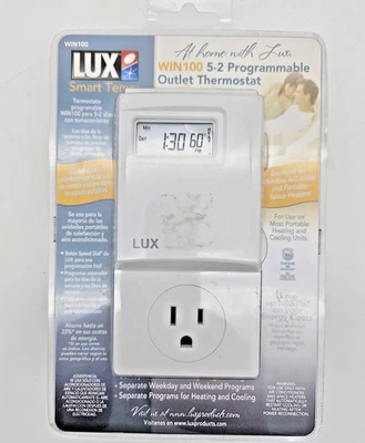 Lux Smart Temp WIN100 Series Programmable Outlet Thermostat, New In Package - Image 1 of 2