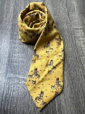 E.MARINELLA NAPOLI For Beretta Yellow Hunting Dogs Horseback 100% Wool Tie Rare! - Image 1 of 4