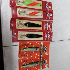(4) Cucchiai esca da pesca Northern King e 2 cucchiai striscia argento anni 80 NUOVI! - Foto 1 di 3