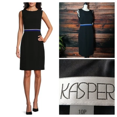 Kasper Sheath Dress Size 10 Petite 10P Black Stripe Waist Lined Zip Back NWT - Image 1 of 4