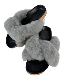 Chloe Auth 11 US 41 EU Gray Sheep Wool Kerenn Mules Slides Flat Sandals Shoes - Picture 1 of 10