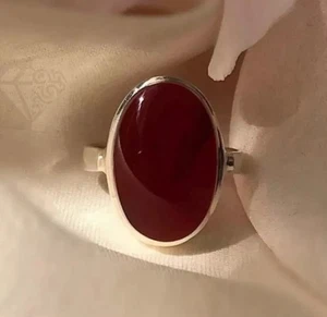 Anillo hecho a mano de ágata natural de plata esterlina 925 rojo sangre yemení Aqeeq para hombre - Imagen 1 de 2