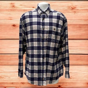 Woolrich Flannel Shirt Sz XL John Rich & Bros Blue Plaid Button Up Utility Soft - Picture 1 of 8
